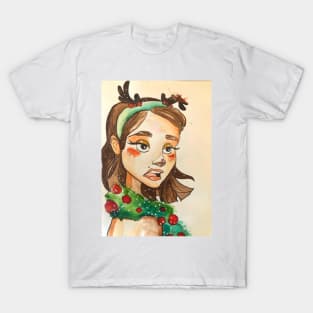 Christmas girl in reindeer costume T-Shirt